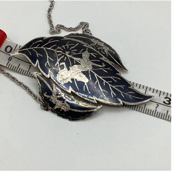 Vintage Siam Sterling Silver & Enamel Leaf Pendant Necklace 14.39g - 20" long - Picture 8 of 8
